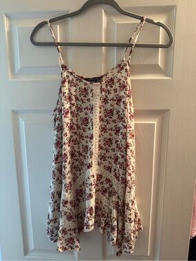 American Eagle Outfitters Cream Tank Top with Red Floral Print